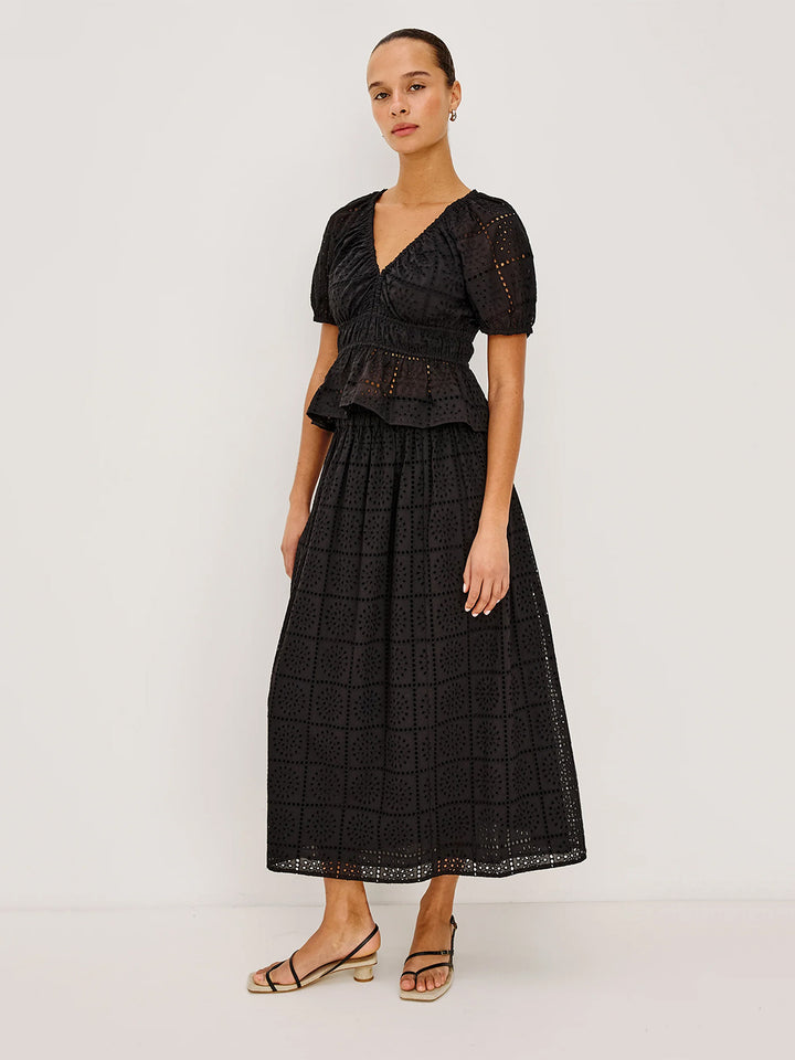 Dax Skirt in Black Grid Embroidery