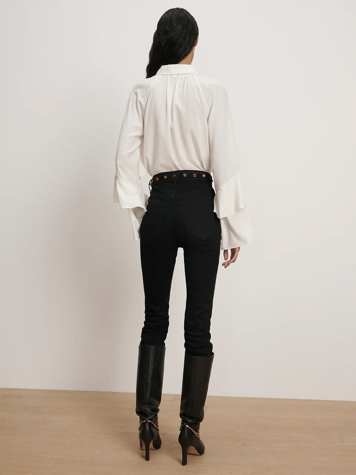 Demaris Ruffled Button-Down Blouse in Dove