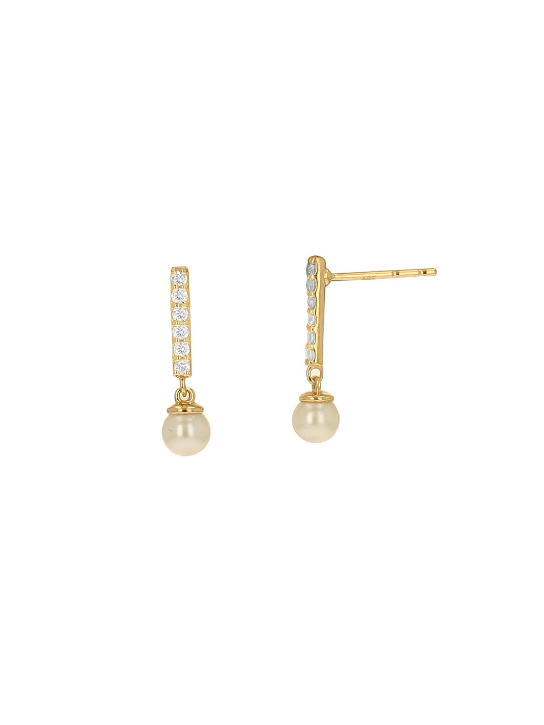 Diamond and Pearl Bar Stud Earrings