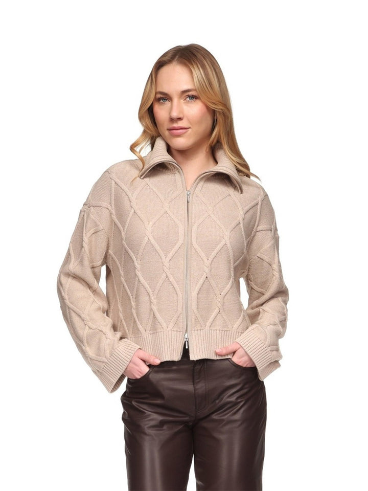 Diamond Cable zip Through in Latte Marl Blossom