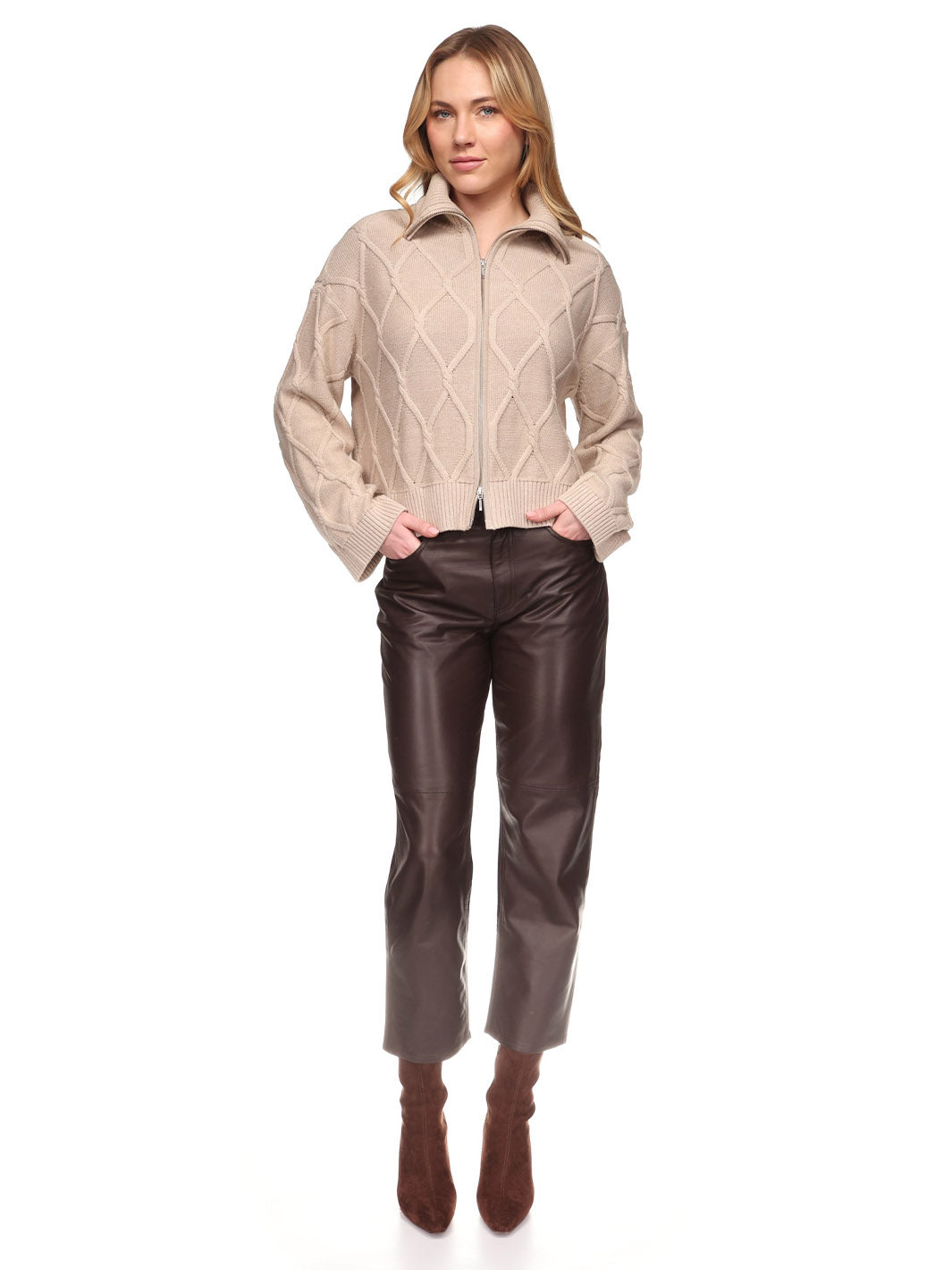 Diamond Cable zip Through in Latte Marl Blossom
