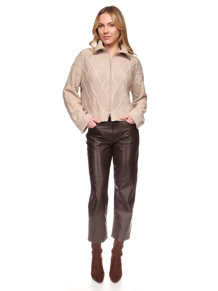 Diamond Cable zip Through in Latte Marl Blossom