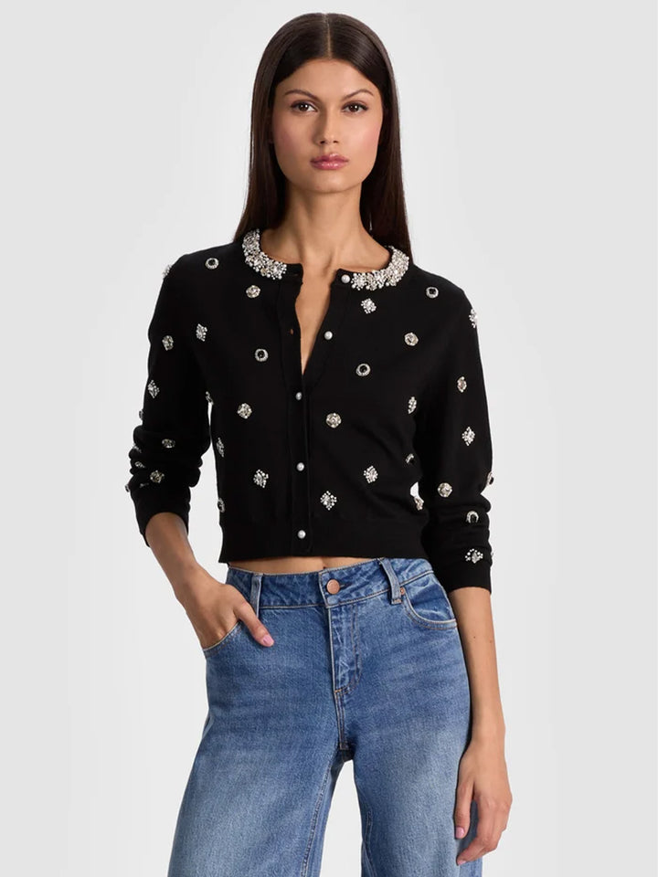 Dollie Embellished Wool Cardigan in Black