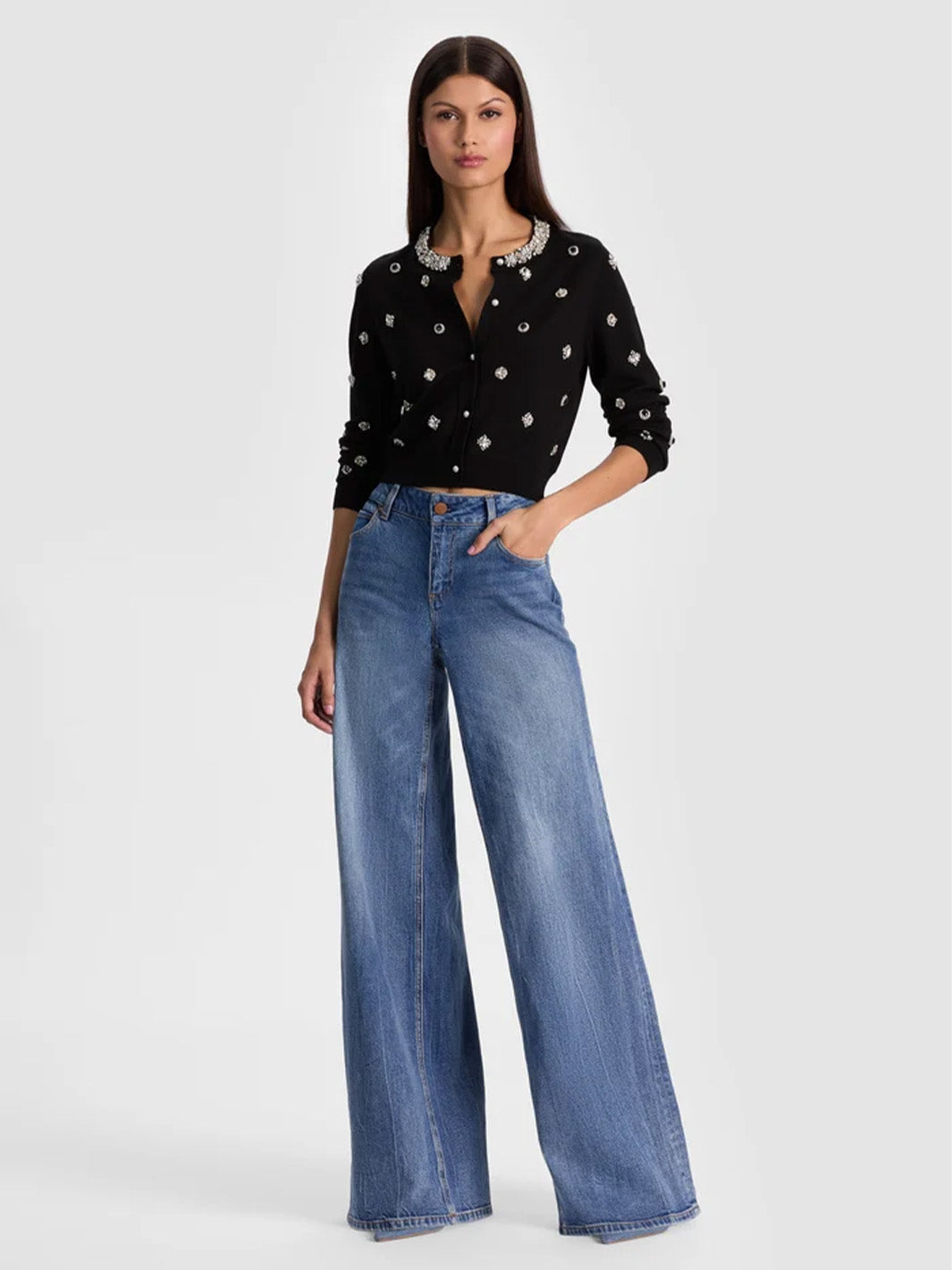 Dollie Embellished Wool Cardigan in Black