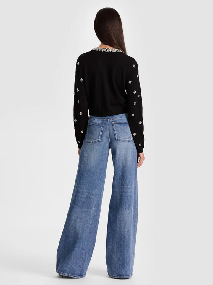 Dollie Embellished Wool Cardigan in Black