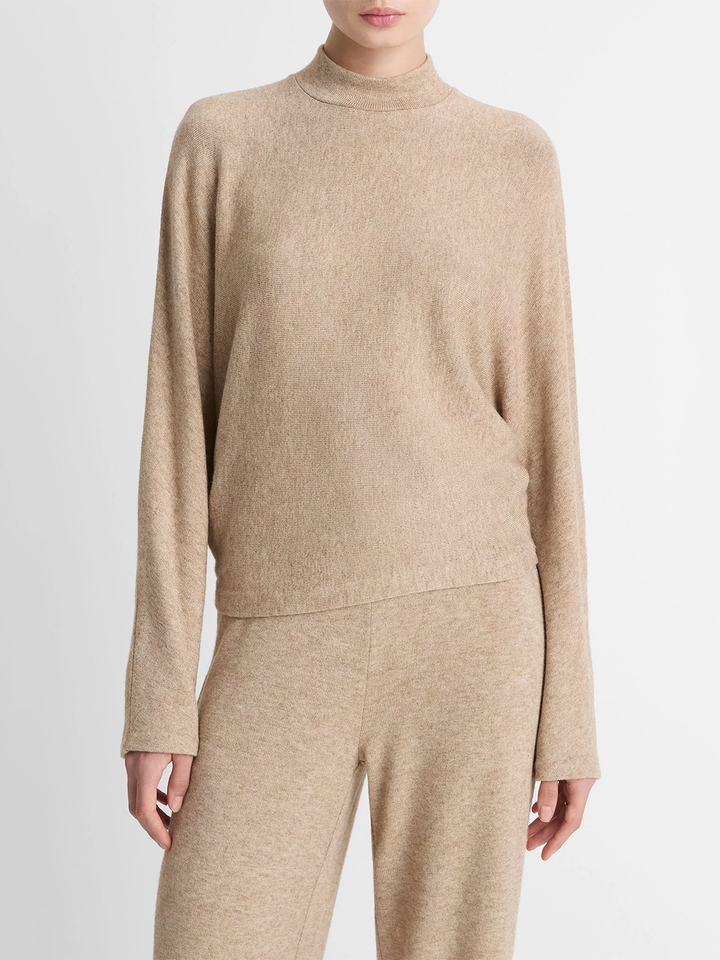 Cozy Dolman-Sleeve Mock-Neck Top in Heather Bruna