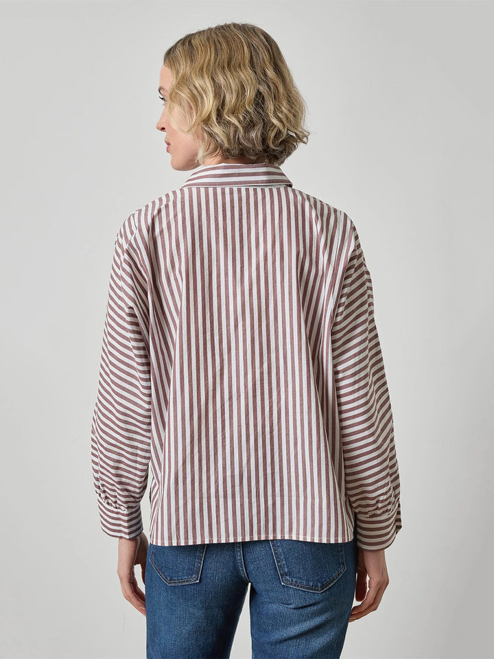 Dolman Sleeve Button Down Shirt in Chestnut Stripe