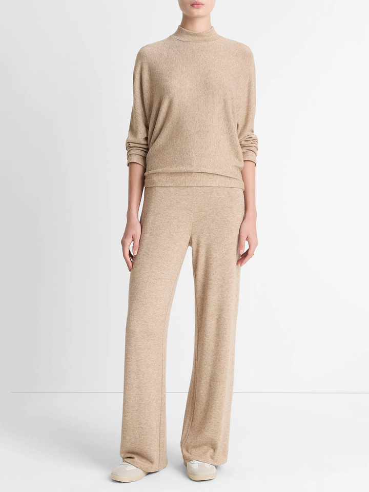 Cozy Dolman-Sleeve Mock-Neck Top in Heather Bruna