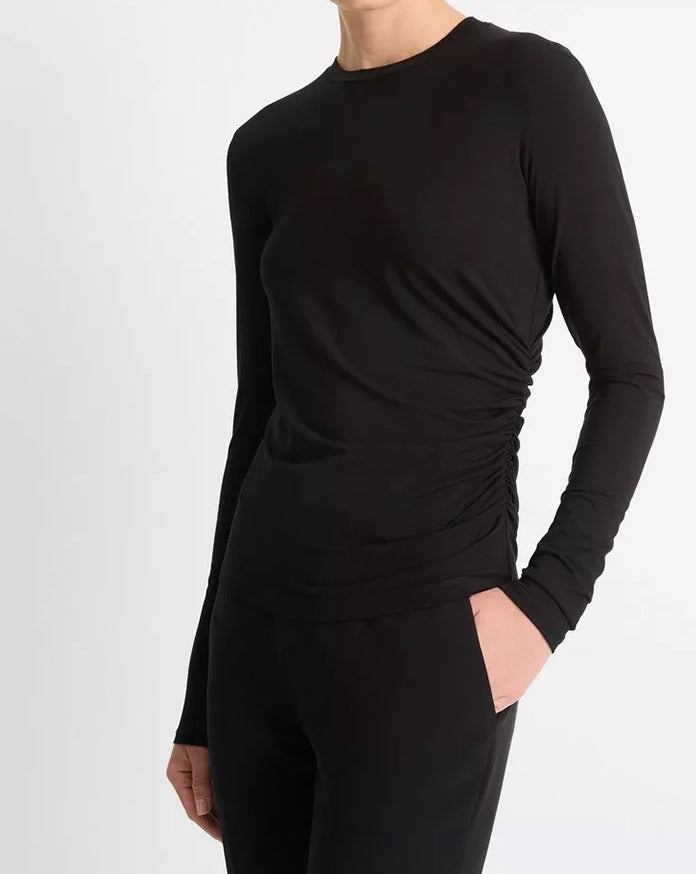 Draped Long Sleeve Crew in Black