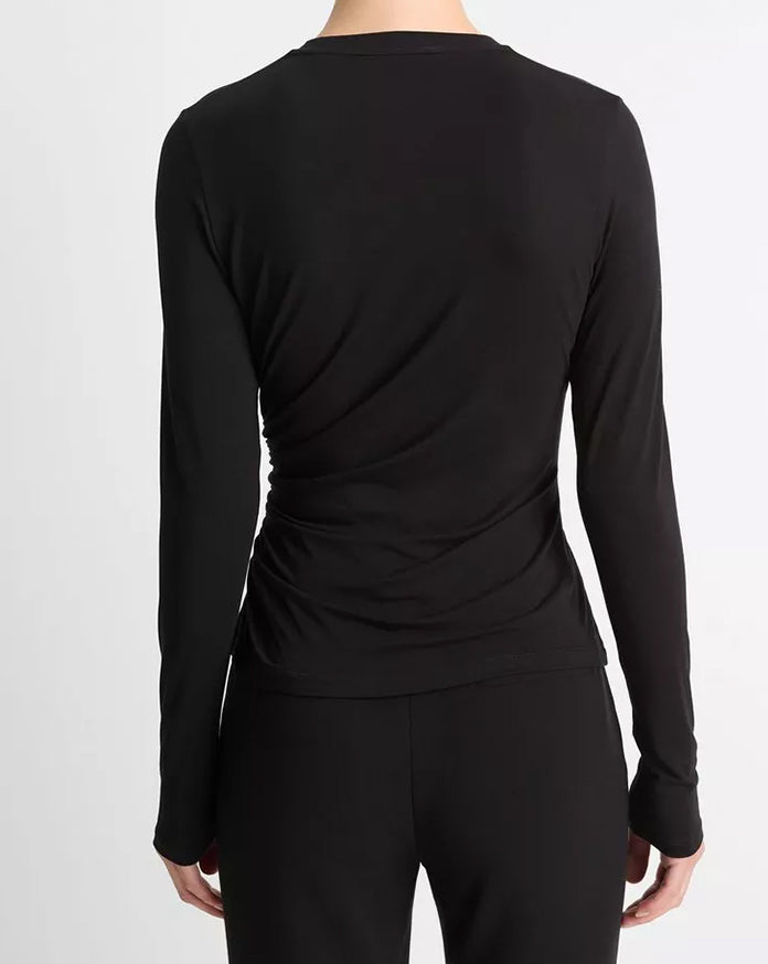 Draped Long Sleeve Crew in Black