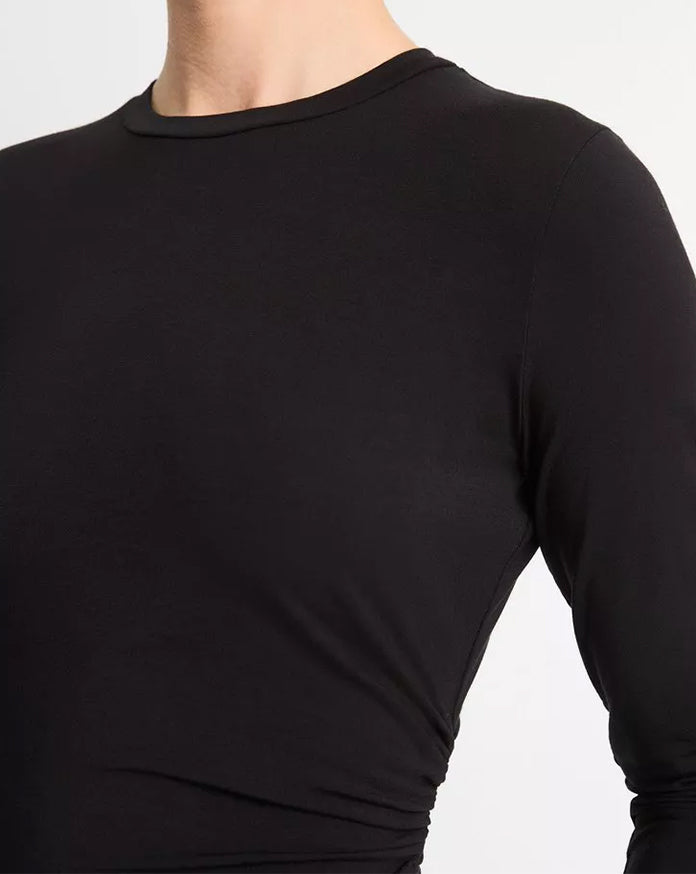 Draped Long Sleeve Crew in Black