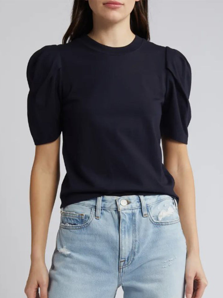 Drapped Femme Shor Sleeve Tee in Navy