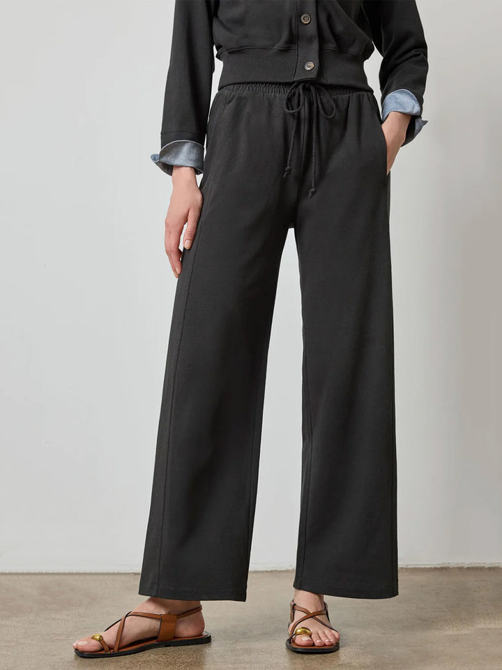 Drawcord Wide Leg Pant in Black