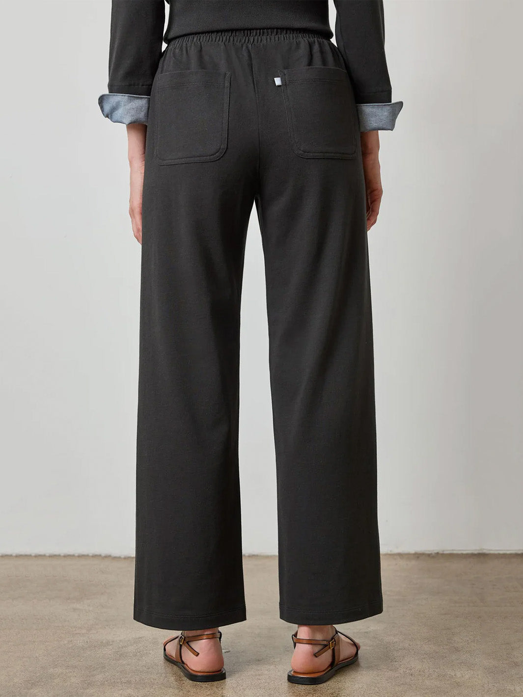 Drawcord Wide Leg Pant in Black