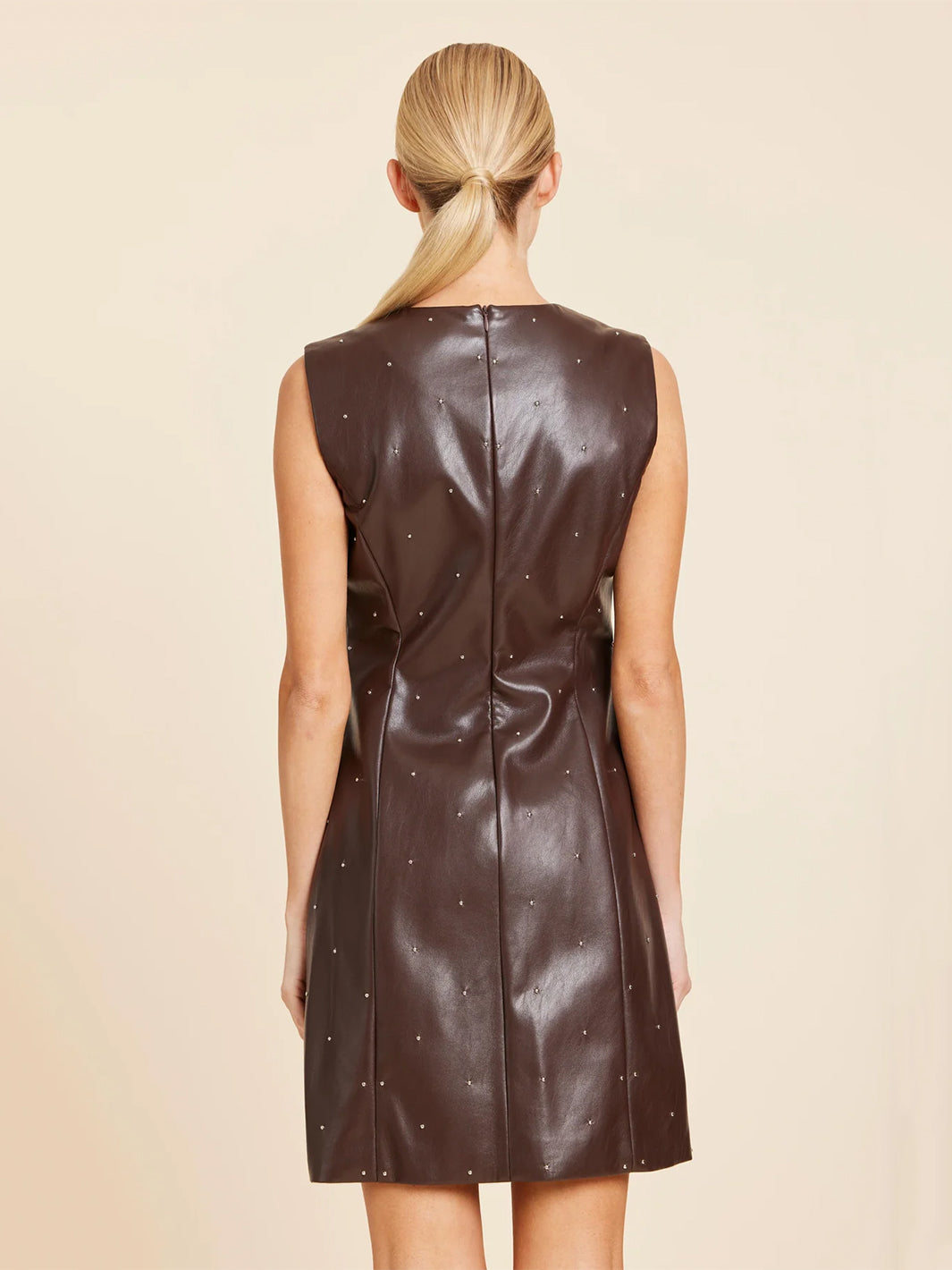 Studded Faux Leather Dress in Brown