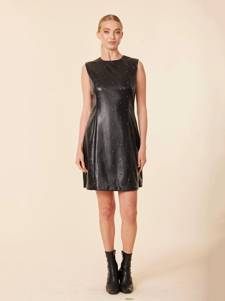 Faux Leather Studded Dress in Black