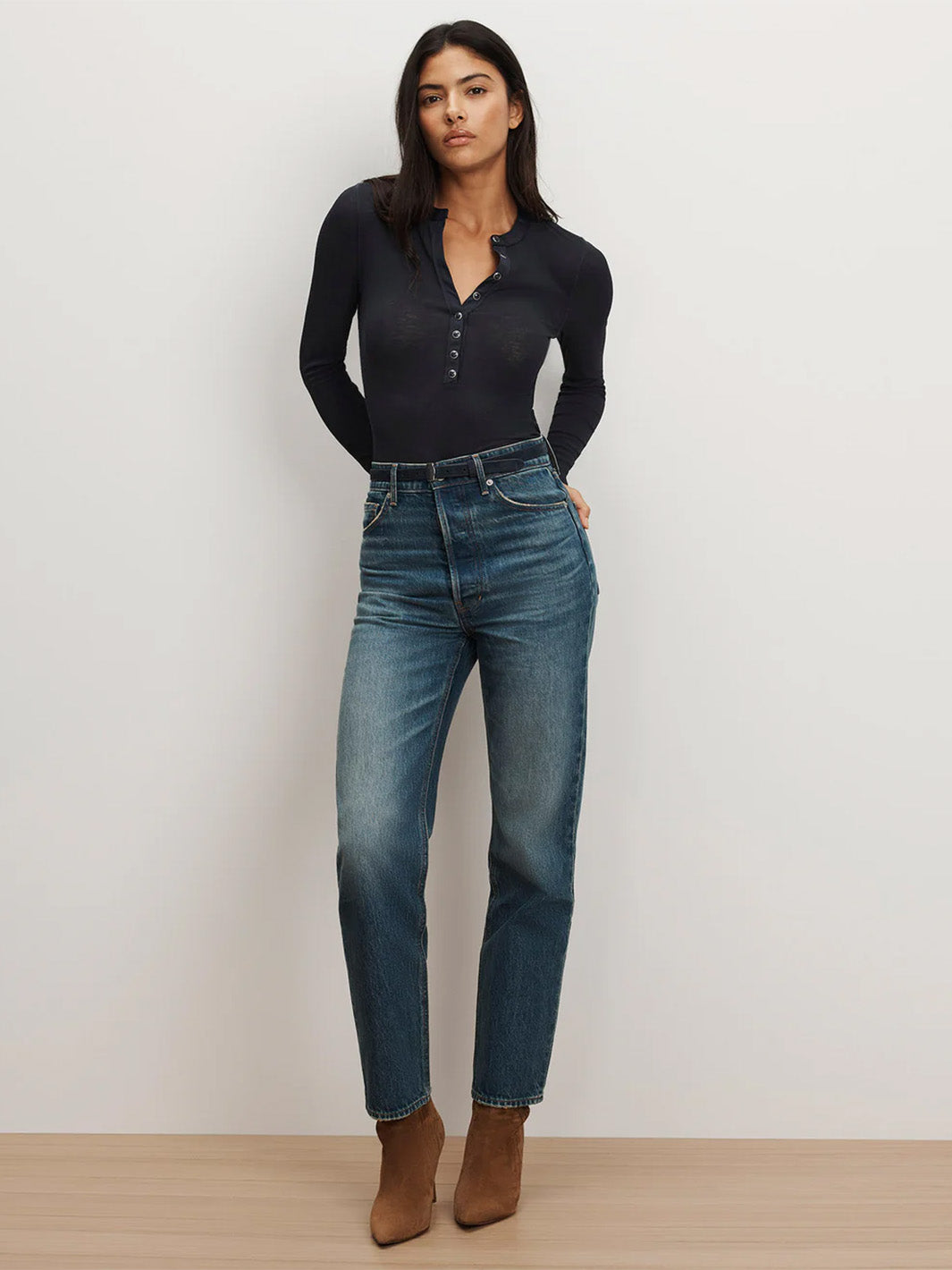 Drexler Ribbed Henley Top in Navy