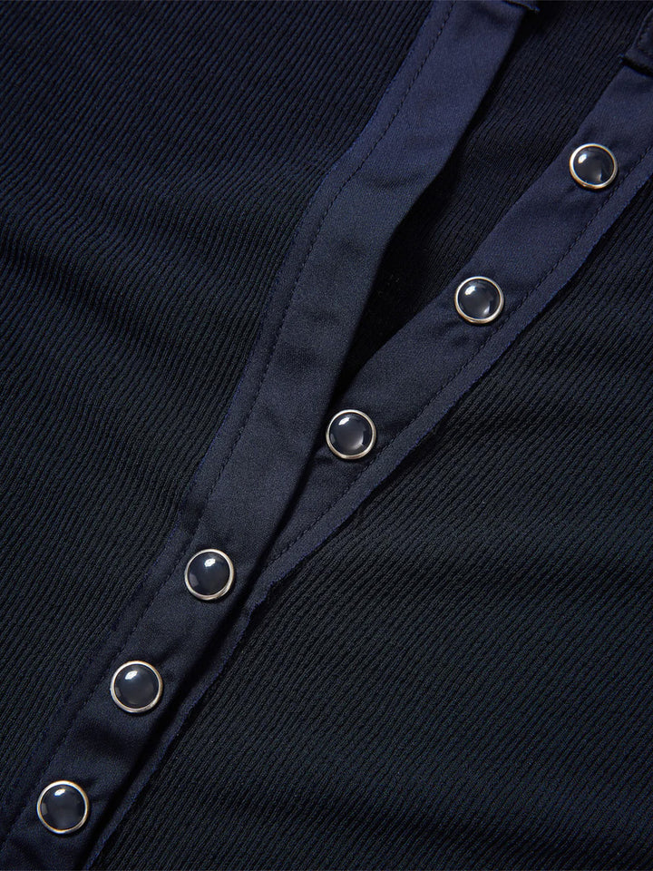 Drexler Ribbed Henley Top in Navy