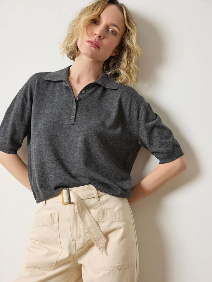 Drop Shoulder Polo Neck Sweater in Licorice