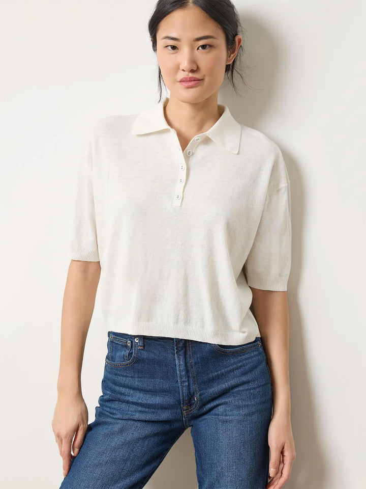 Drop Shoulder Polo Neck Sweater in Pearl