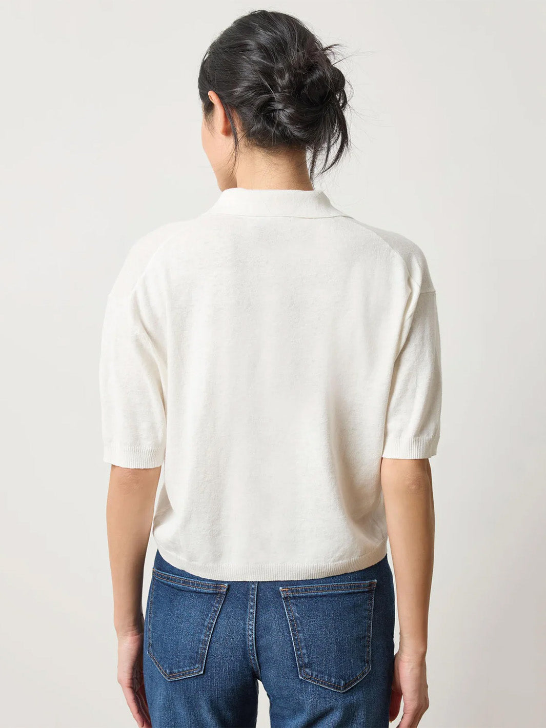 Drop Shoulder Polo Neck Sweater in Pearl