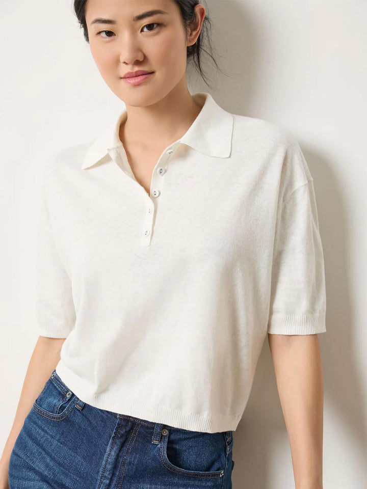 Drop Shoulder Polo Neck Sweater in Pearl