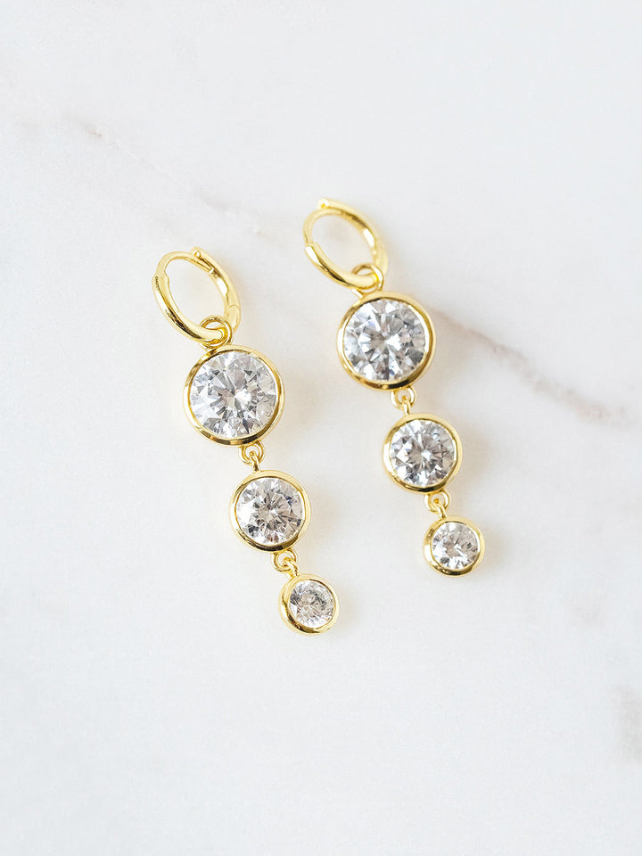 Mini Dropping Circles Huggie Hoop Earrings in Cubic Zirconia