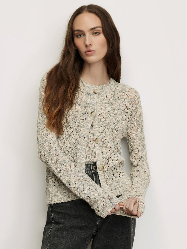 Drummond Pointelle Cardigan in  Dove White Multi