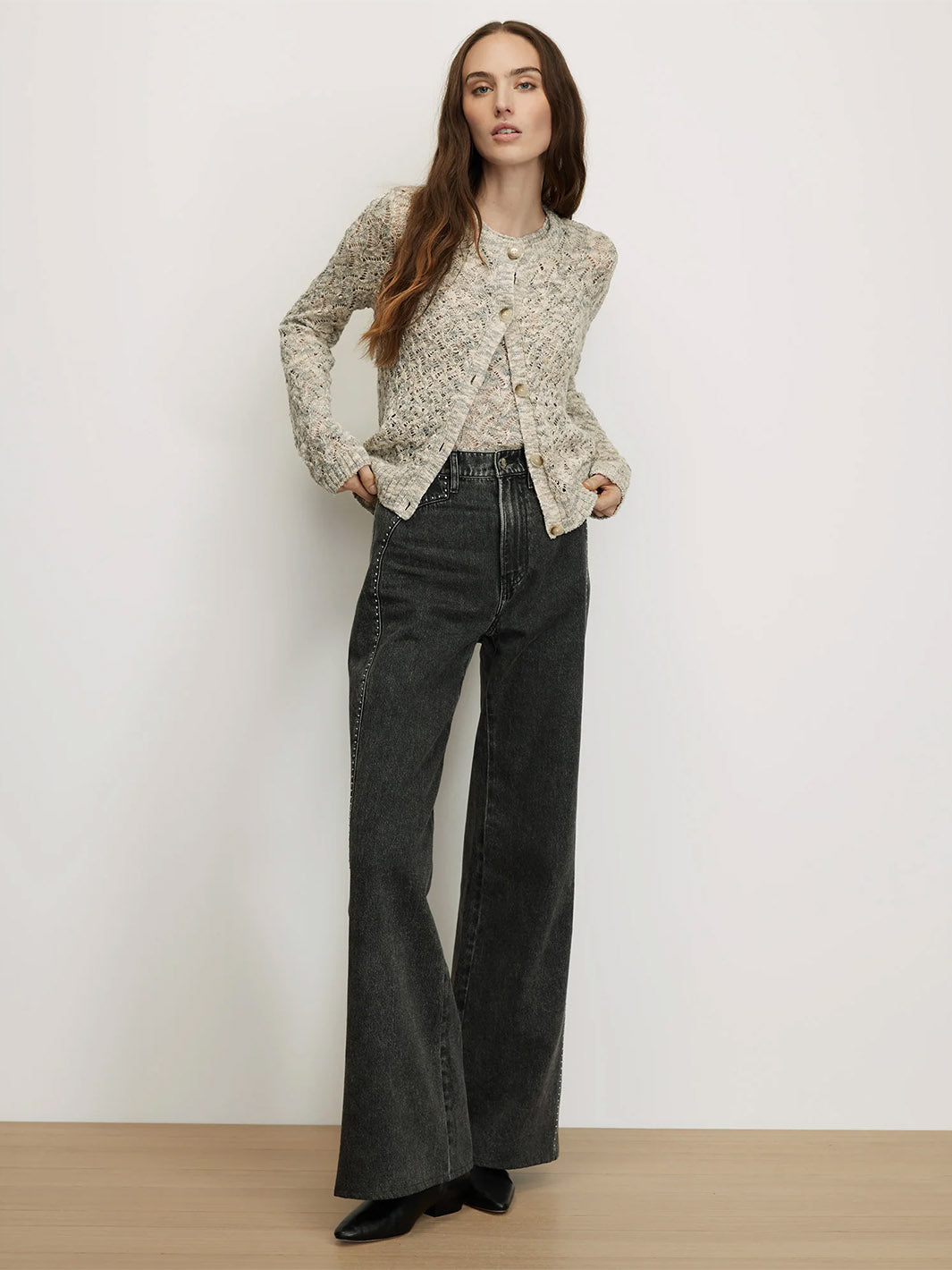Drummond Pointelle Cardigan in  Dove White Multi