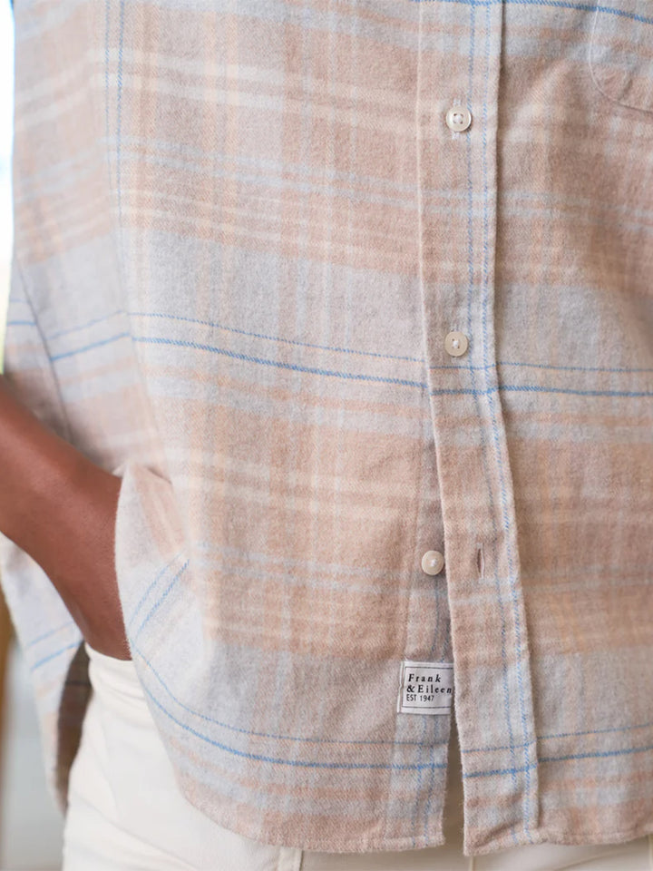 Eileen Relaxed Button-Up Shirt in Sand and Blue Plaid