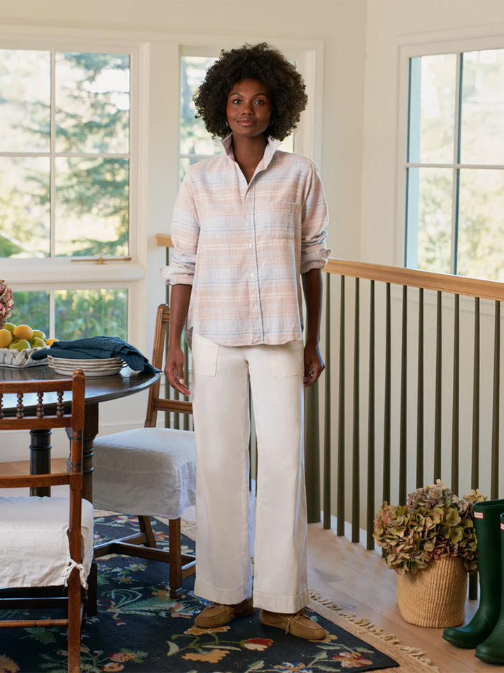 Eileen Relaxed Button-Up Shirt in Sand and Blue Plaid