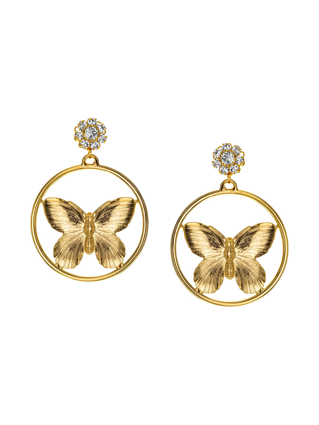 Gold Butterfly Earrings With Crystals