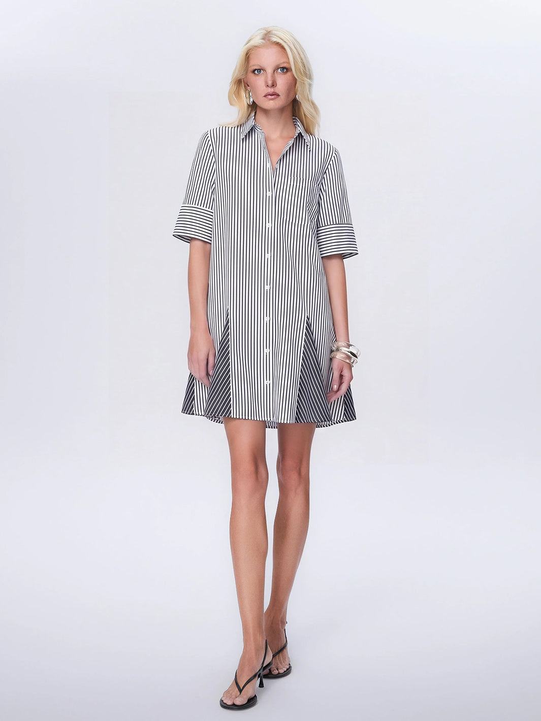 Echo Mix Stripe Shirtdress in Black