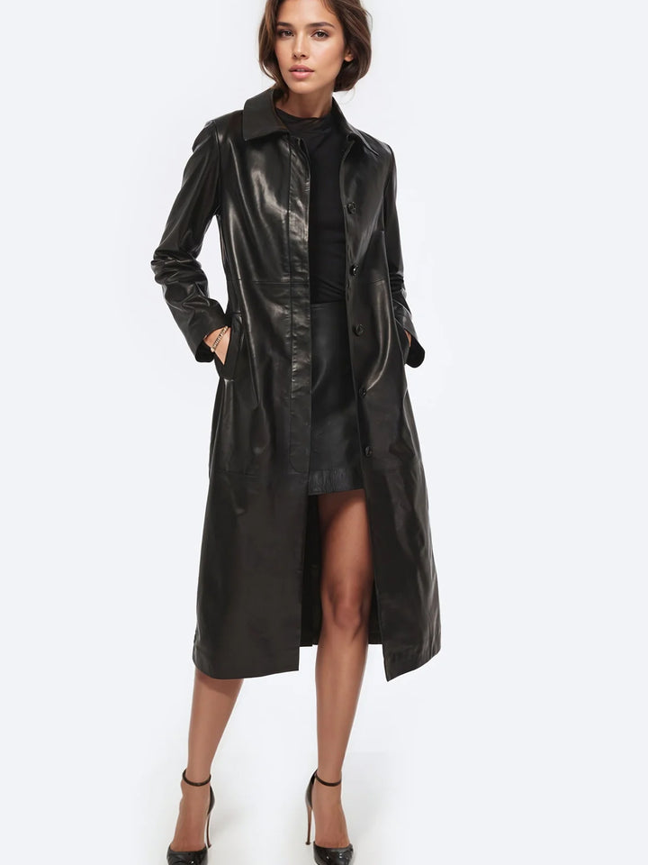 Eddie Leather Coat in Black