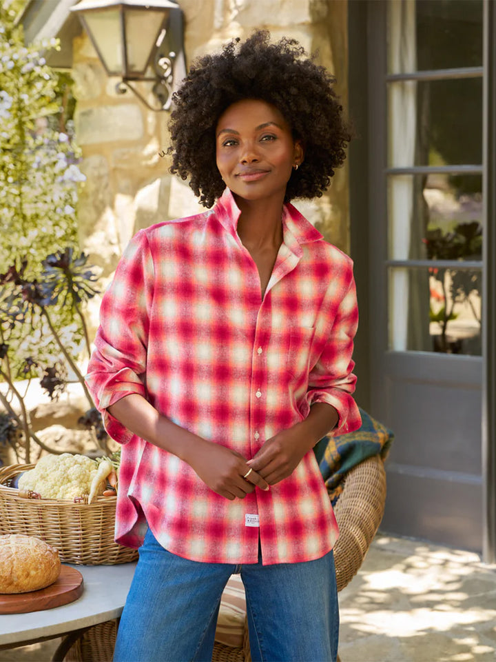 Eileen Relaxed Button Up Shirt in Dark Pink and White Plaid