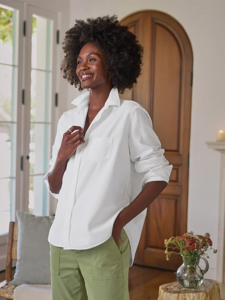 Eileen Relaxed Button Up Shirt in White Corduroy