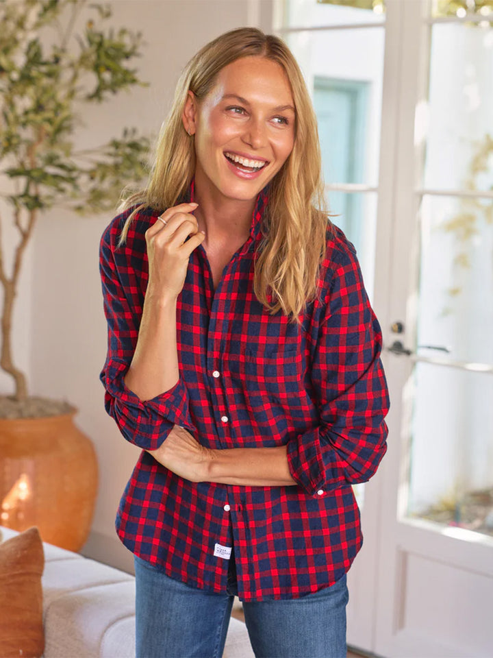 Eileen Relaxed Button Up Shirt in Red Blue Plaid