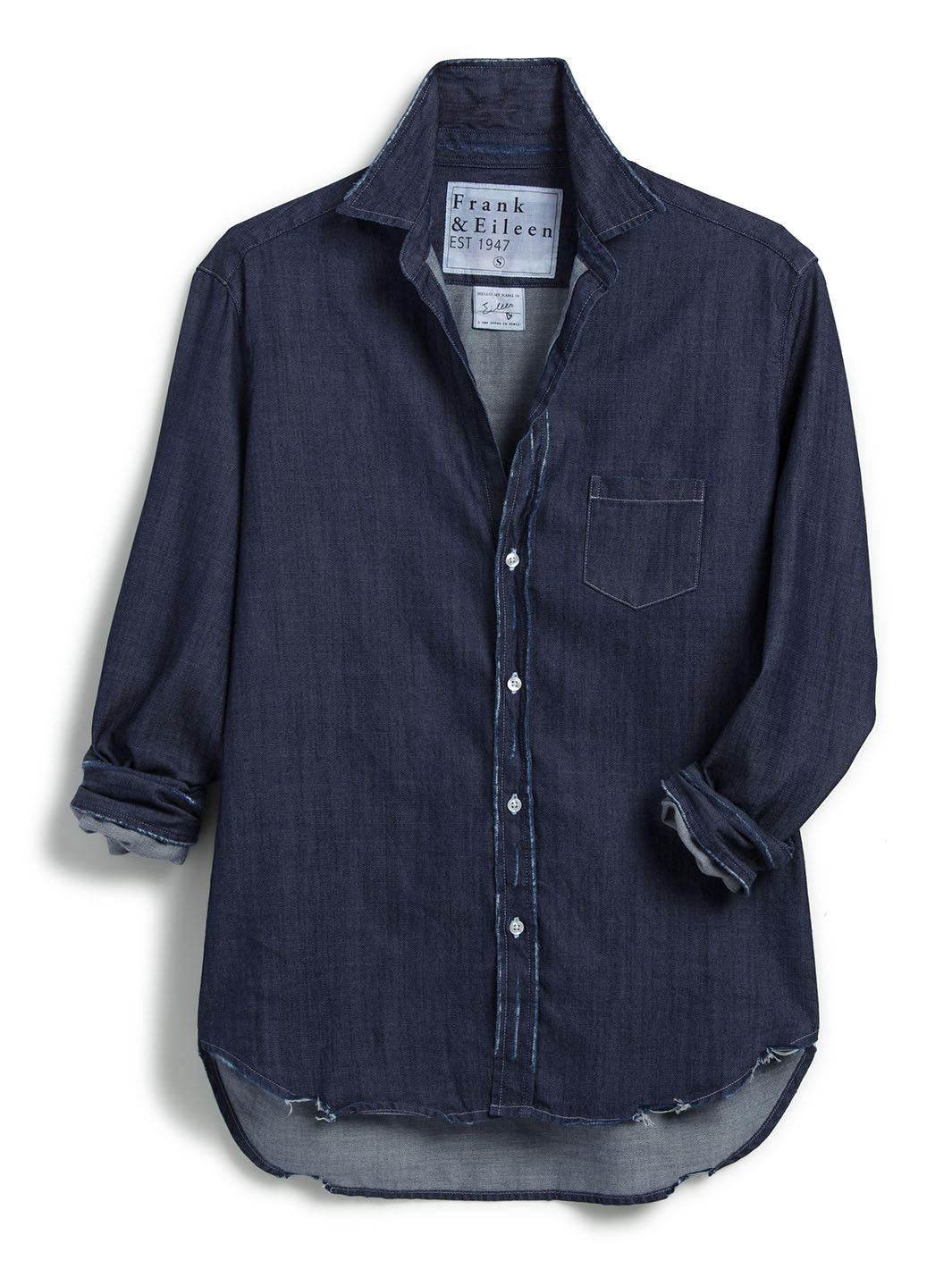 Eileen Relaxed Button-Up in Distressed Rinsed Denim