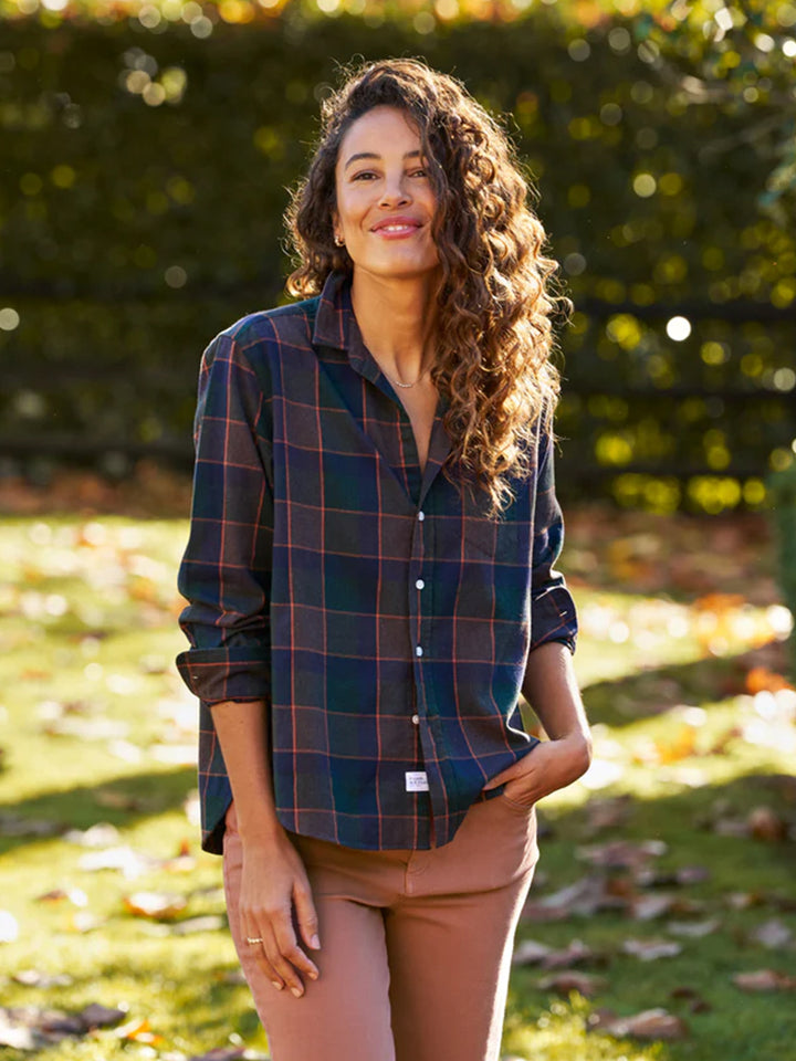 Eileen Relaxed Button-Up in Brown and Green with Pumpkin Plaid