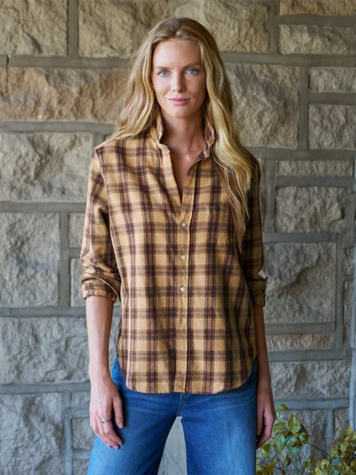 Eileen Relaxed Button Down in Gold and Brown with Black Plaid