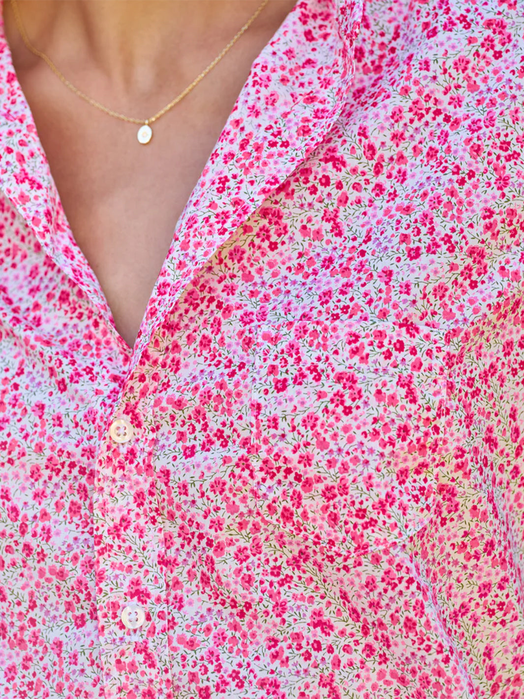 Eileen Relaxed Button-Up Shirt in Pink Flowers