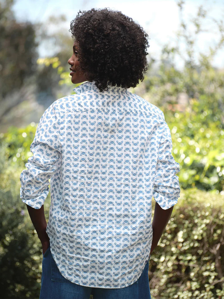 Eileen Relaxed Button-Up Shirt in Blue Crab