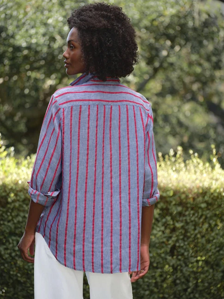 Eileen Relaxed Button-Up Shirt in Blue Red Textured Stripe