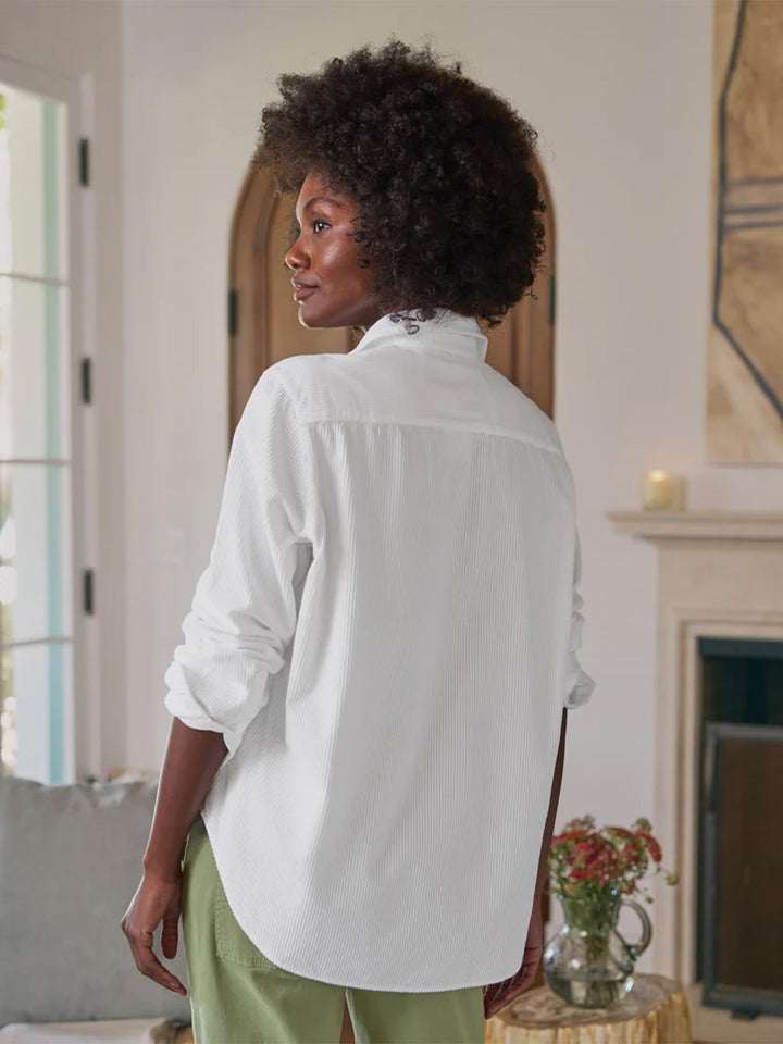 Eileen Relaxed Button Up Shirt in White Corduroy