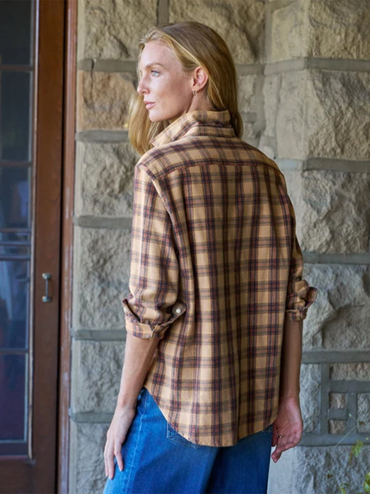 Eileen Relaxed Button Down in Gold and Brown with Black Plaid