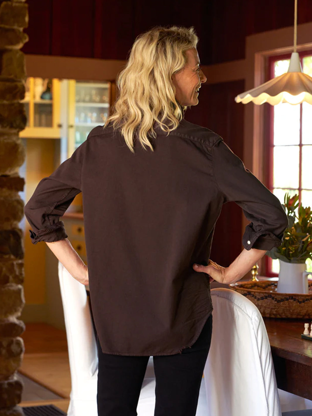 Eileen Relaxed Button-Up Shirt in Espresso