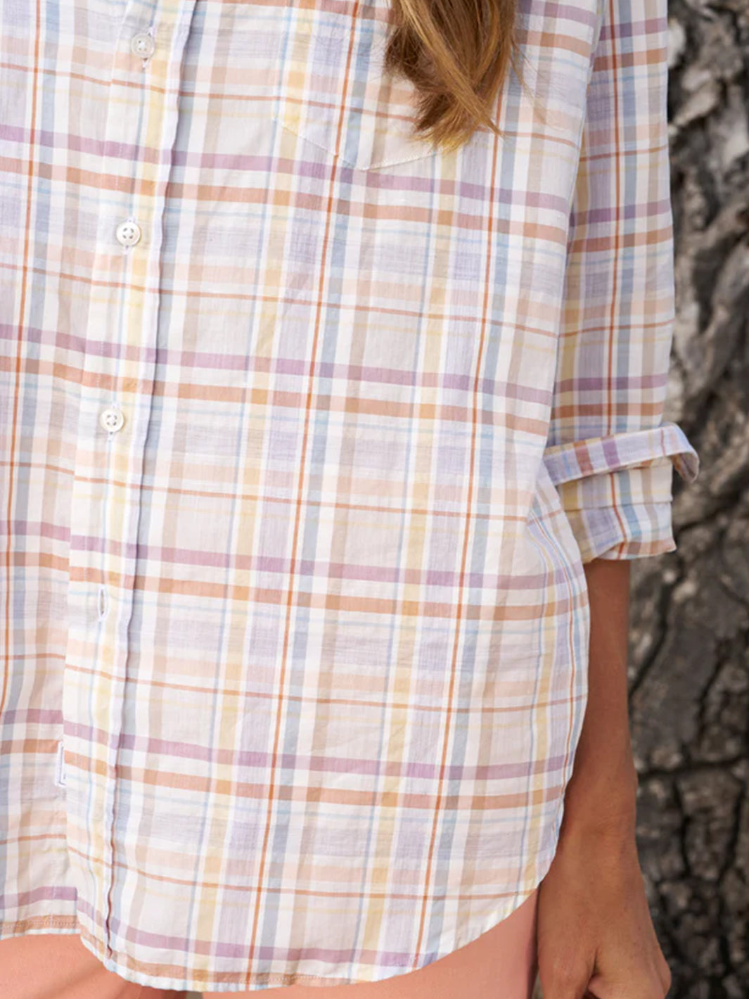 Eileen Relaxed Button-Up in Sand and Purple Plaid