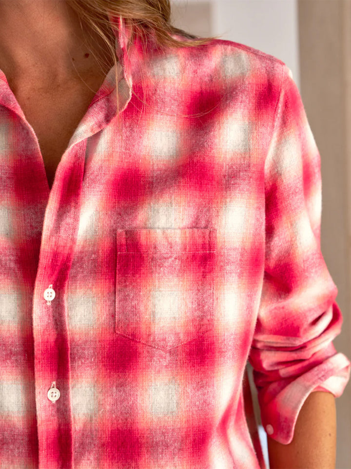 Eileen Relaxed Button Up Shirt in Dark Pink and White Plaid