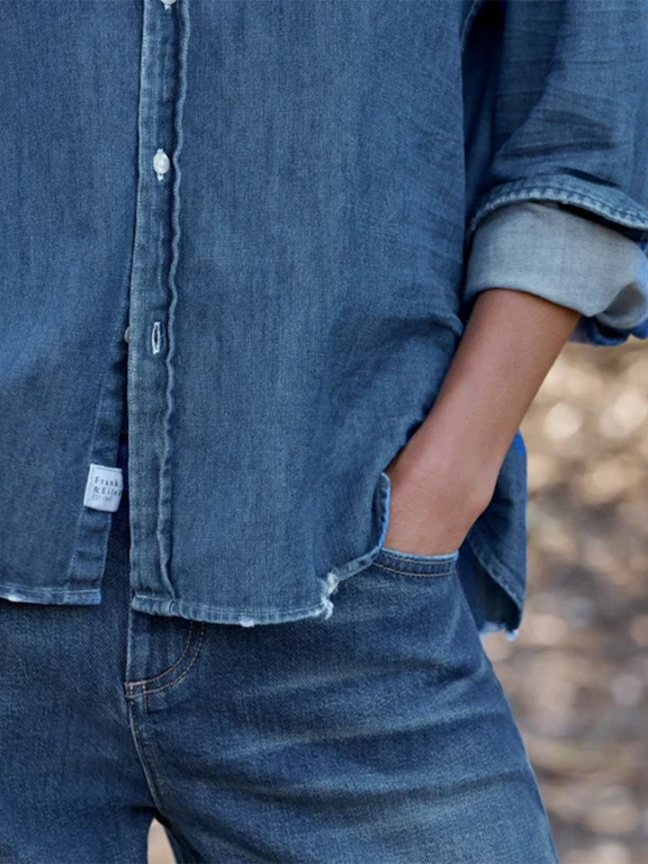 Eileen Relaxed Button-Up Shirt in Distressed Indigo Wash