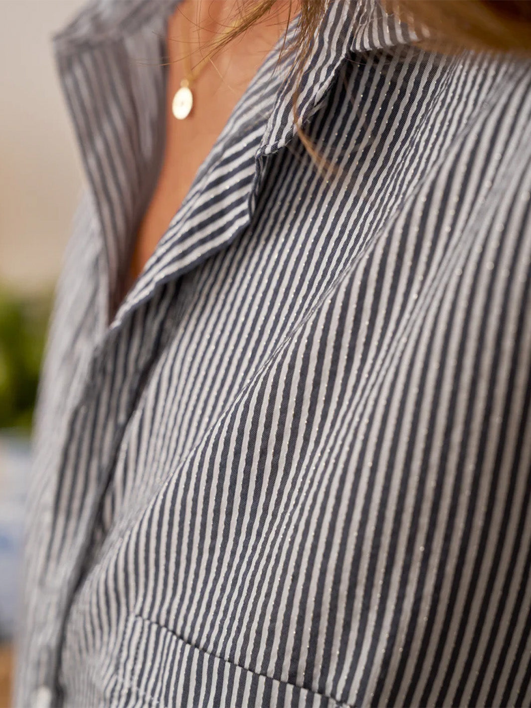 Eileen Relaxed Button Up Shirt in Navy with White Stripe